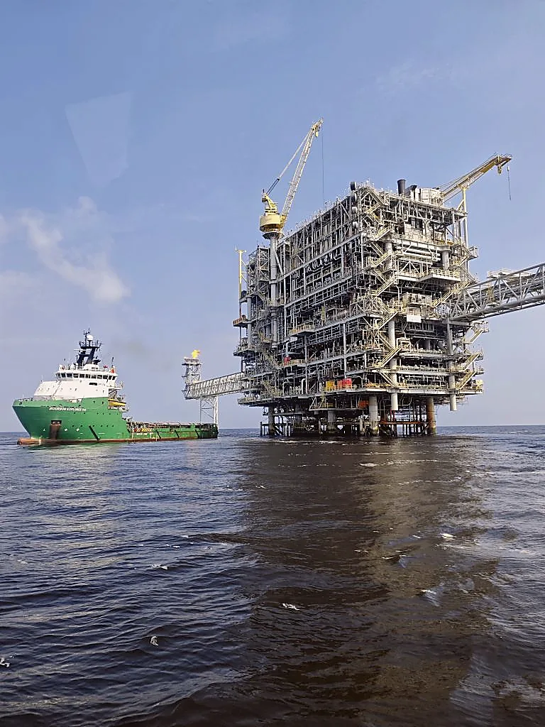 Offshore platform with Bourbon Explorer OSV alongside